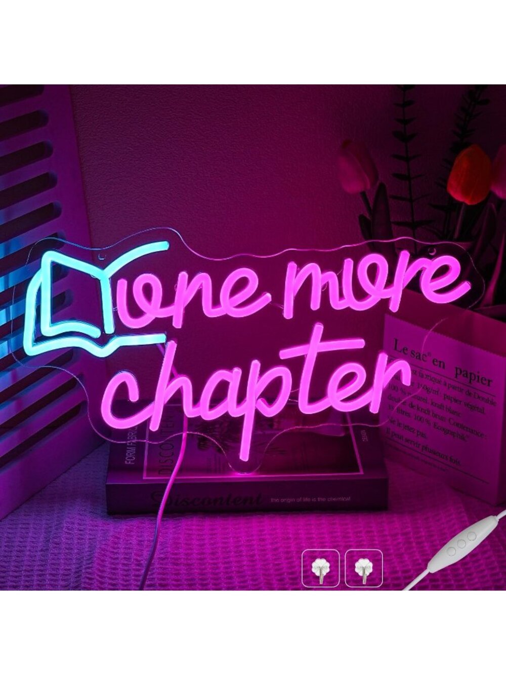One More Chapter Book Neon Sign Pink Blue Dimmable One More Chapter Neon Light